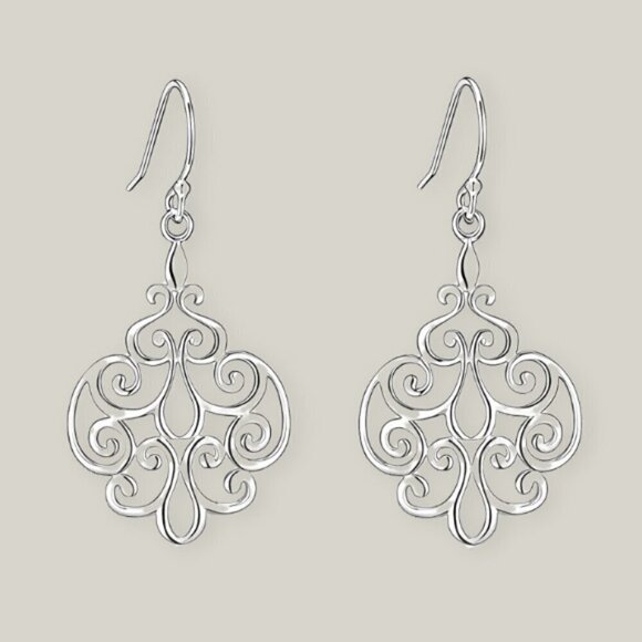 Filigree Dangle Polished Silver Earrings NWOT - Picture 1 of 4